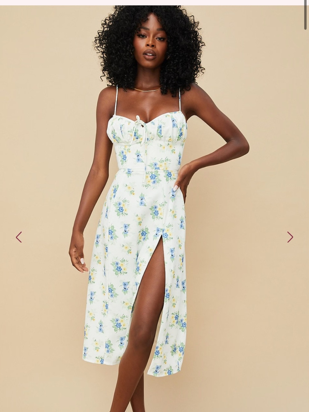 House Of CB Floral Midi Dress in White with Blue & Yellow Flowers Size L